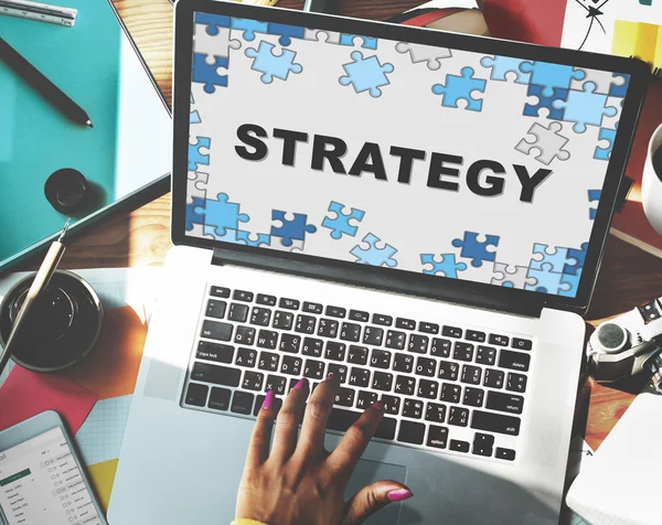 Laptop with strategy on screen — Stock Photo, Image