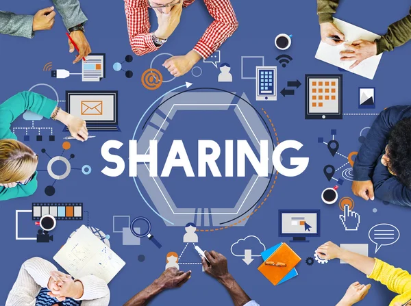 Compartilhamento, conceito de mídia social — Fotografia de Stock