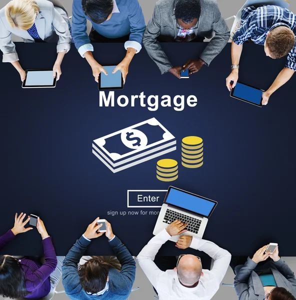 People using devices and Mortgage Concept — Stock Photo, Image