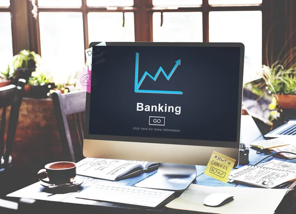 Computerscherm met woord banking — Stockfoto