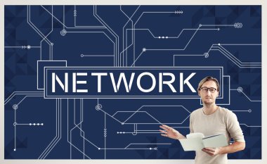 ağ ile çalışan iş adamı