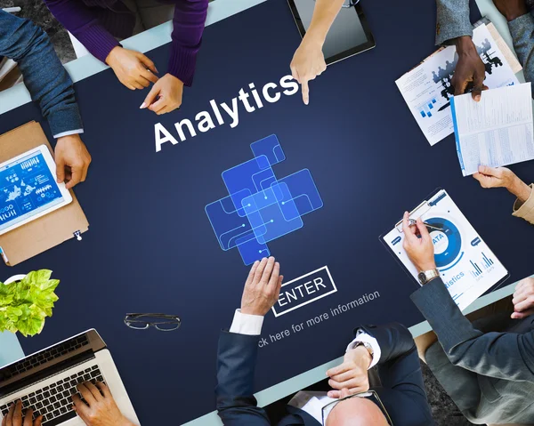 People Pointing on Analytics Data — Stock Photo, Image