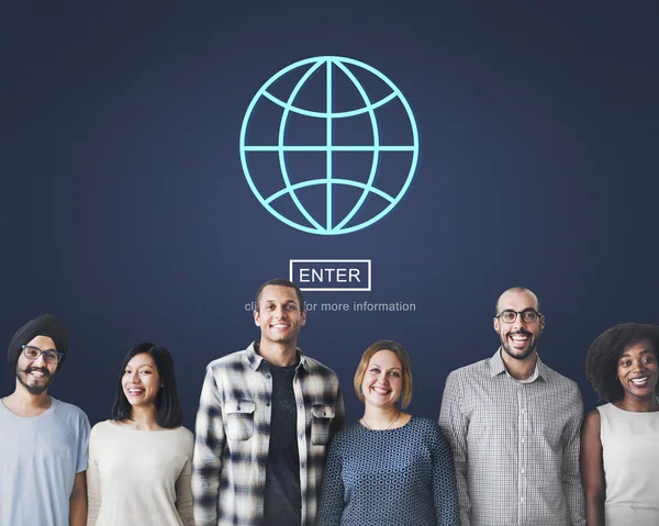 Diversiteit mensen met globe — Stockfoto
