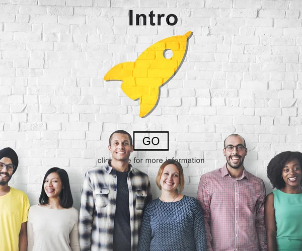 Diversity people with rocket — Stock Photo, Image