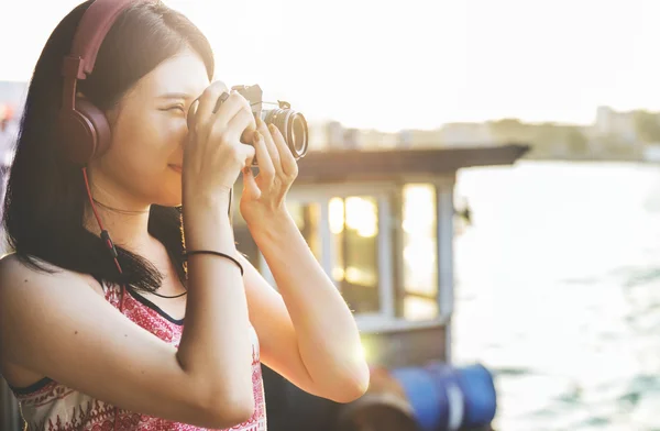 Fotografin auf Reisen — Stockfoto