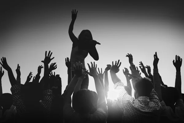 Grupp människor på konsert — Stockfoto