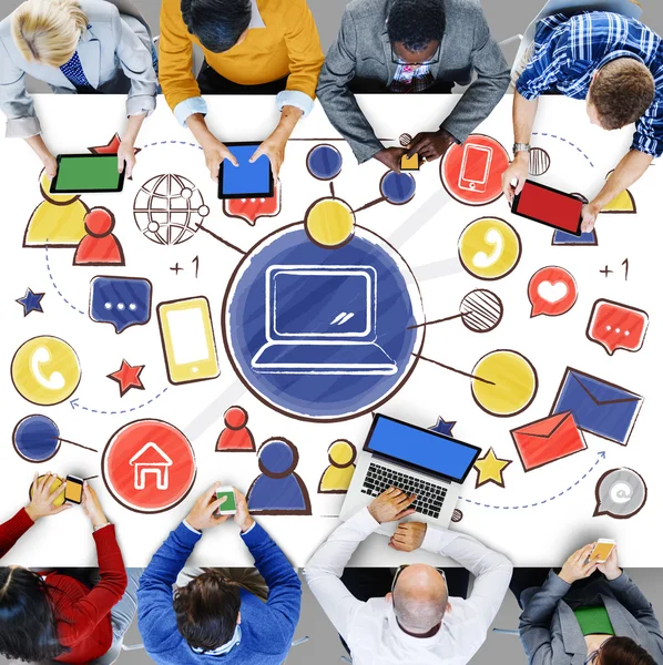 People sitting at workplace table — Stock Photo, Image