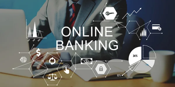 Dolgozó üzletember és online banki szolgáltatások — Stock Fotó