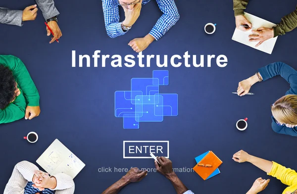 Business People Pointing on Infrastructure Concept — Stock Photo, Image