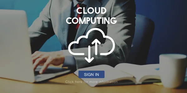 Geschäftsleute arbeiten und Cloud Computing — Stockfoto