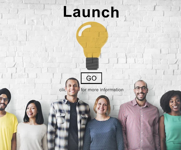 Diversity people with launch — Stock Photo, Image