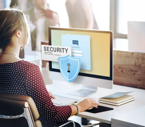 Computer with security on monitor — Stock Photo, Image