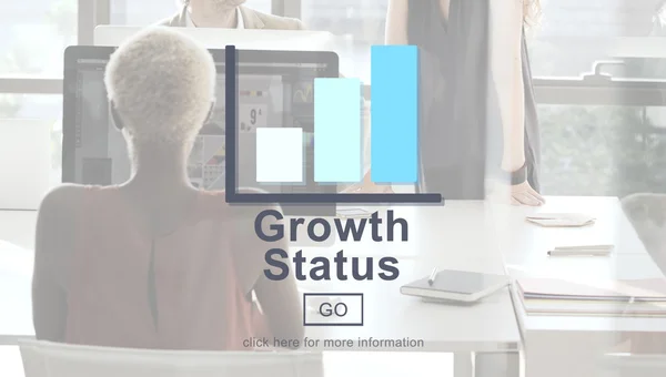 Zakenvrouw bezig met de status van de computer en groei — Stockfoto