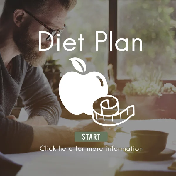 Zakenman werken en dieet plan — Stockfoto