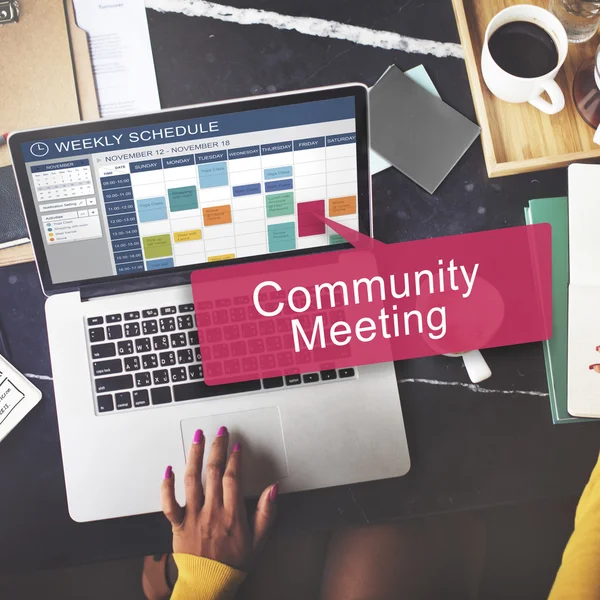 Laptop with community meeting concept — Stock Photo, Image