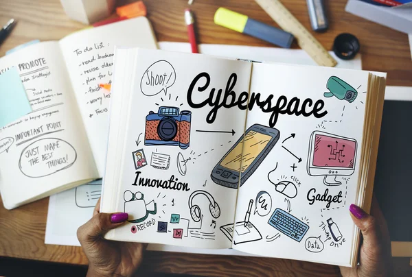 Öppna boken med cyberspace — Stockfoto