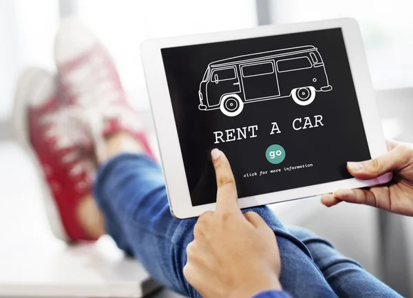 Digital tablet with rent a car — Stock Photo, Image