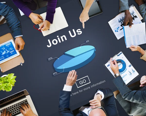 Business People Pointing on Join us — Stock Photo, Image