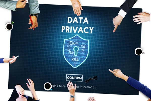指向数据隐私的商务人士 — 图库照片