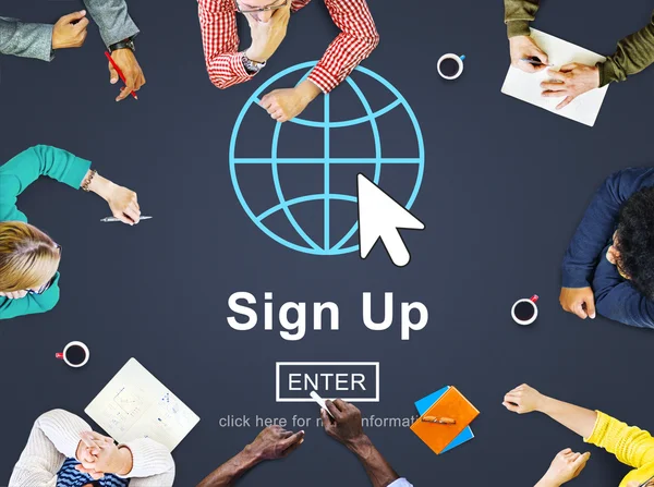 Affärsmän pekar på Sign Up — Stockfoto