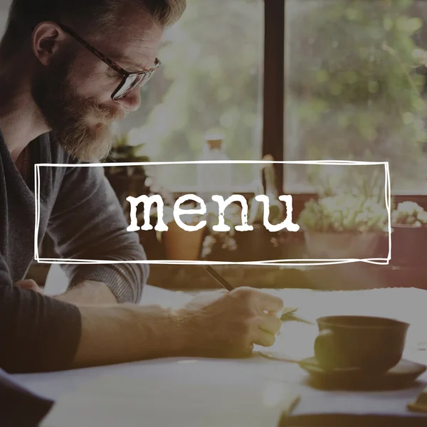 Biznesmen pracy i menu — Zdjęcie stockowe