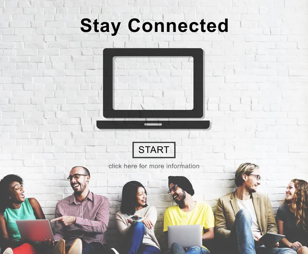 Diversity friends near wall with stay connected — Stock Photo, Image