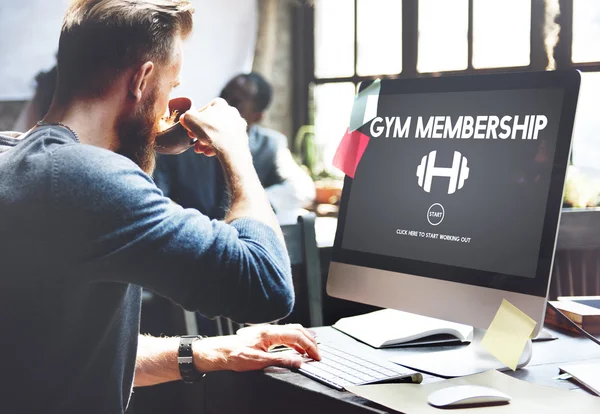 Gym membership on computer monitor — Stock Photo, Image