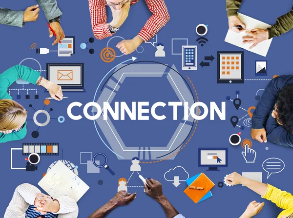 Connection, concept de réseau de médias sociaux — Photo