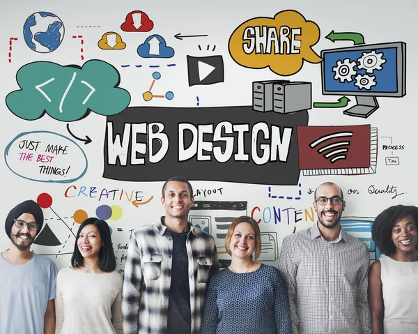 Diversiteit mensen met webdesign — Stockfoto