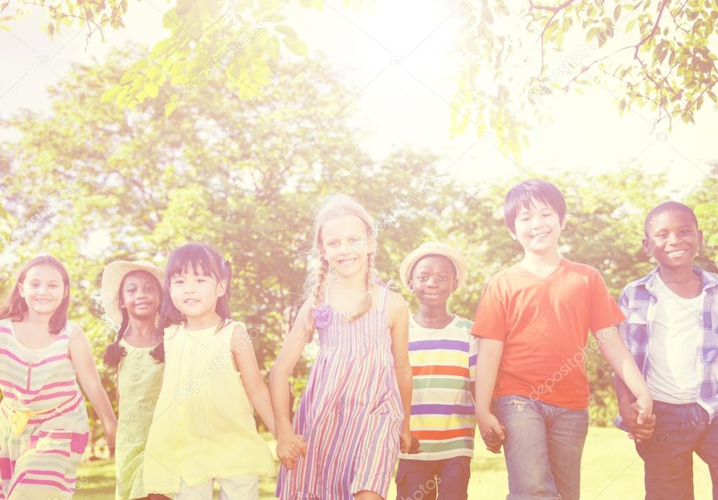 multi ethnic children outdoors