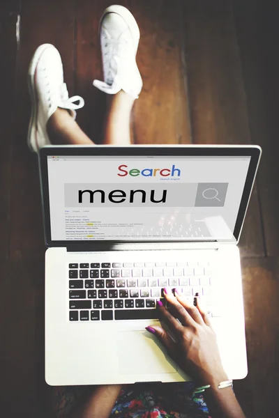 Laptop with menu on monitor — Stock Photo, Image