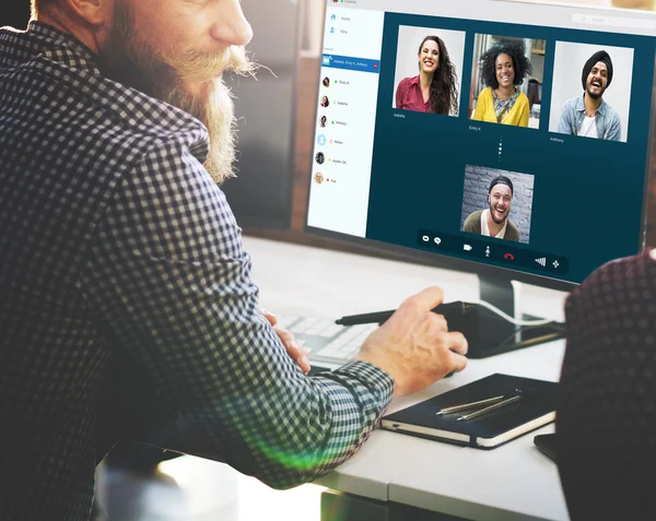 Group Friends Video Chat — Stock Photo, Image