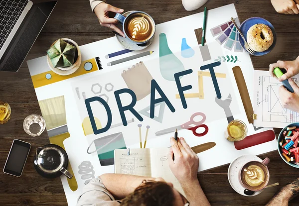 Table with poster with Draft — Stock Photo, Image