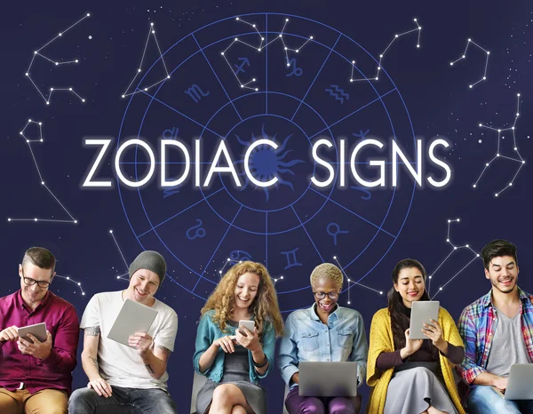 多样性的人和 zodiacsigns — 图库照片