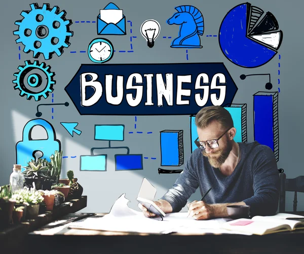 Zakenman werken en business — Stockfoto