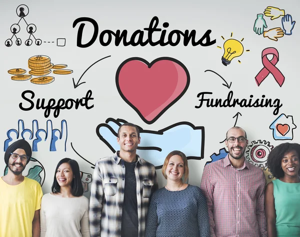 Diversity people with donations — Stock Photo, Image