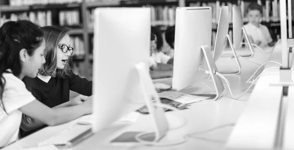 Colegas de classe usando computadores — Fotografia de Stock