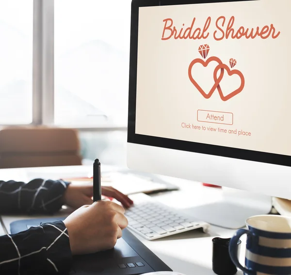 Computer with Bridal Shower on monitor — Stock Photo, Image