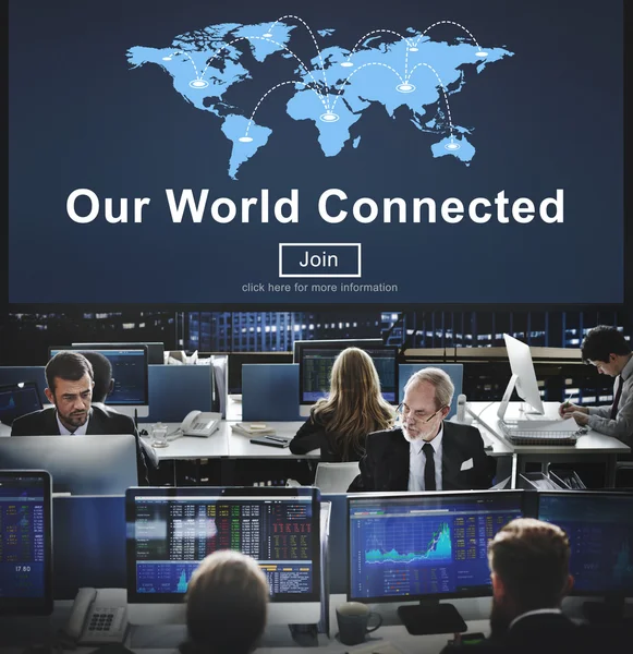 Werknemers van het bedrijf en de wereld verbonden — Stockfoto
