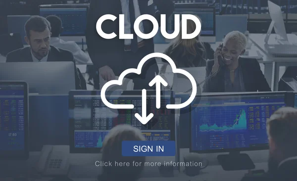 Mensen uit het bedrijfsleven werken en cloud — Stockfoto