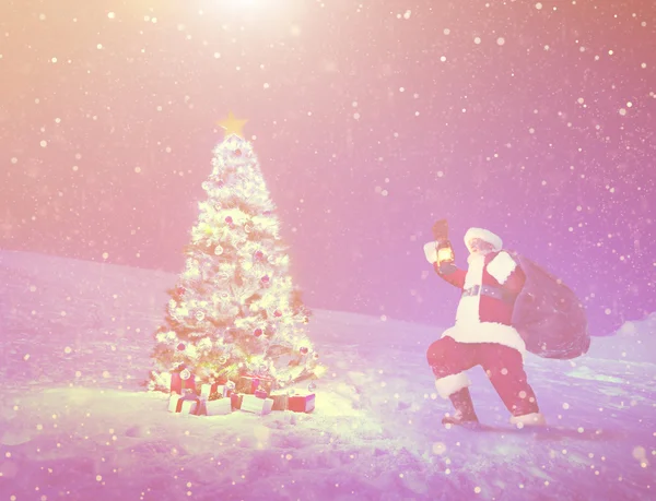 圣诞老人在冬日仙境里 — 图库照片