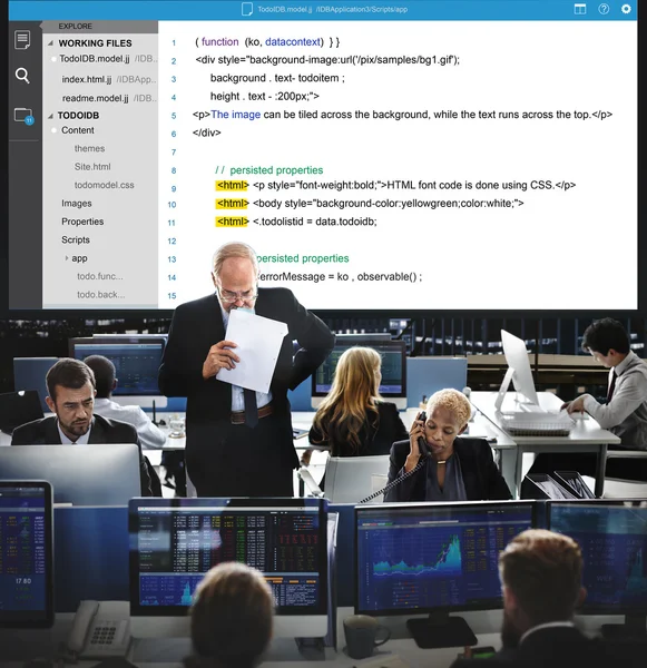 Trabalhadores das empresas e código php — Fotografia de Stock