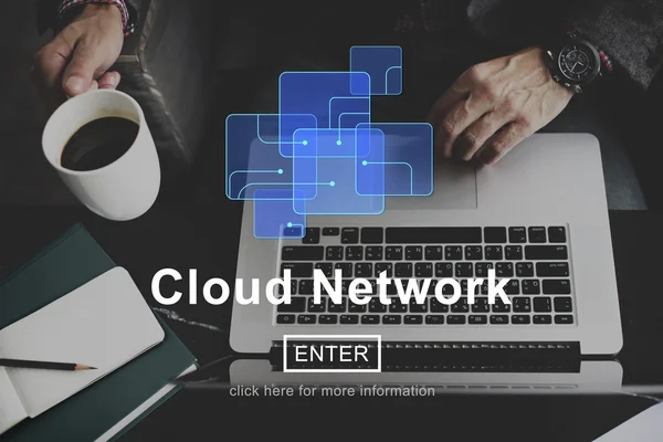 Laptop met cloud netwerk concept — Stockfoto