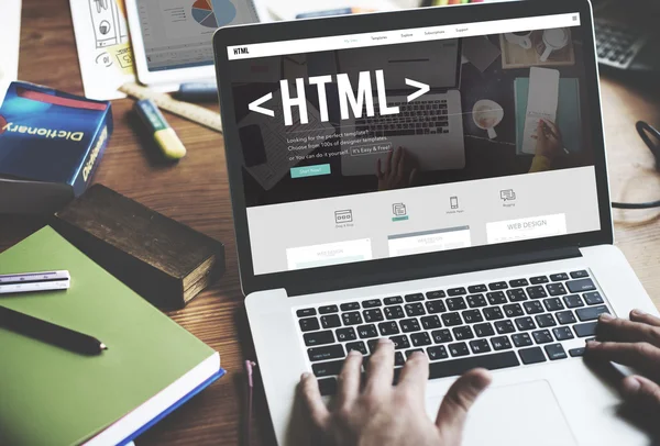 Laptop with html concept — Stock Photo, Image
