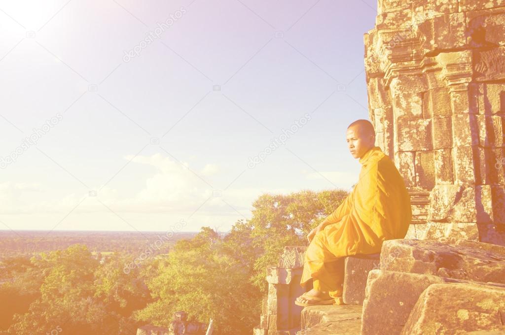Contemplating Monk in Cambodia