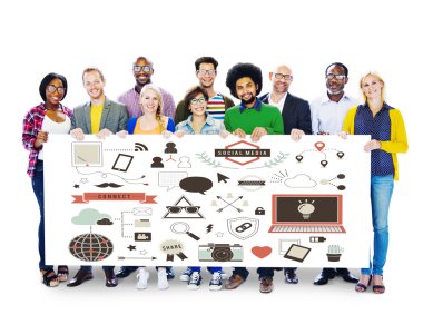 Çok ırklı insanlar holding afiş 