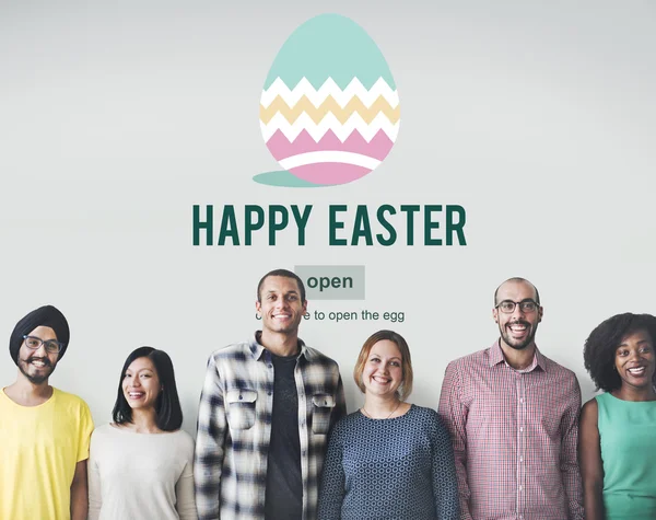 Diversity people with Happy Easter — Stock Photo, Image