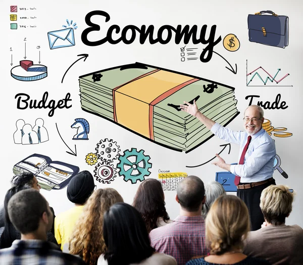 People at seminar with economy — Stock Photo, Image