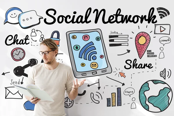 Üzletember dolgozó szociális hálózat — Stock Fotó