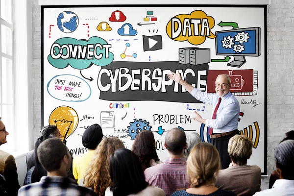 Mensen bij seminar met cyberspace — Stockfoto